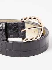 Oliver Bonas Black Faux Croc Twist Buckle Leather Waist Belt - Image 3 of 5