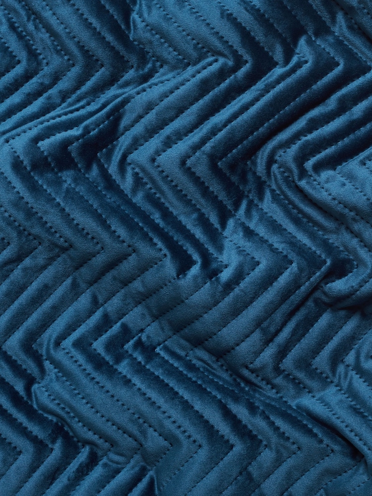 Navy Blue Madison Quilted Velvet Duvet Cover and Pillowcase Set - Image 4 of 5