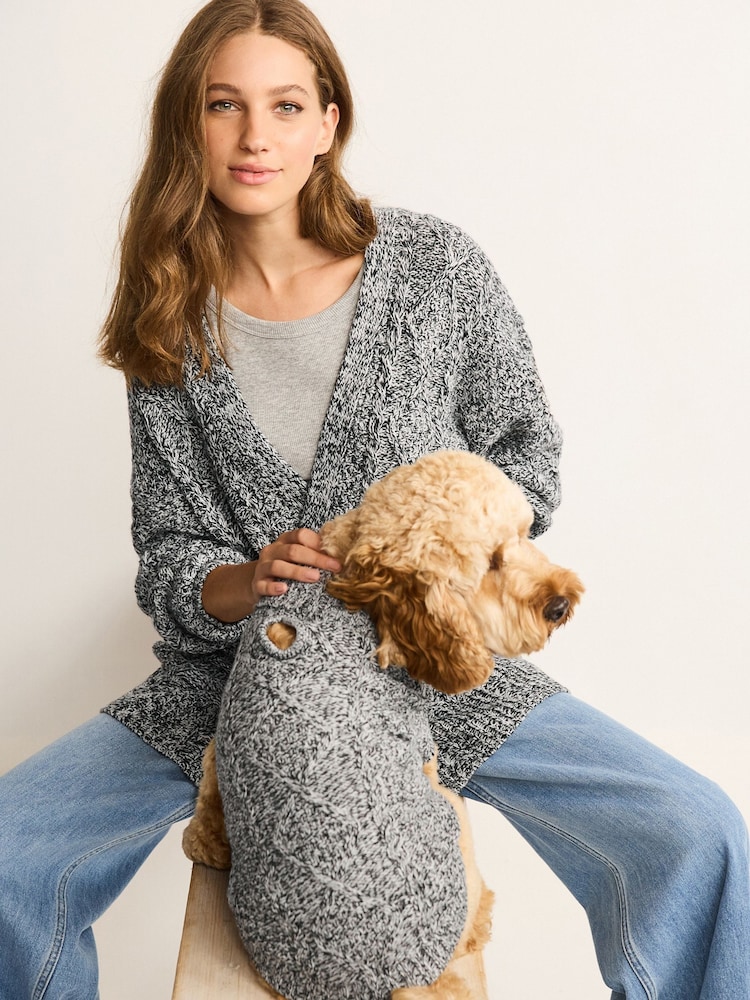 Black/White Cable Belt Cardigan - Image 1 of 7