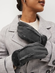 Grey Leather Sheepskin Gloves - Image 1 of 3