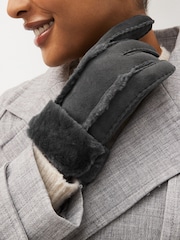 Grey Leather Sheepskin Gloves - Image 2 of 3