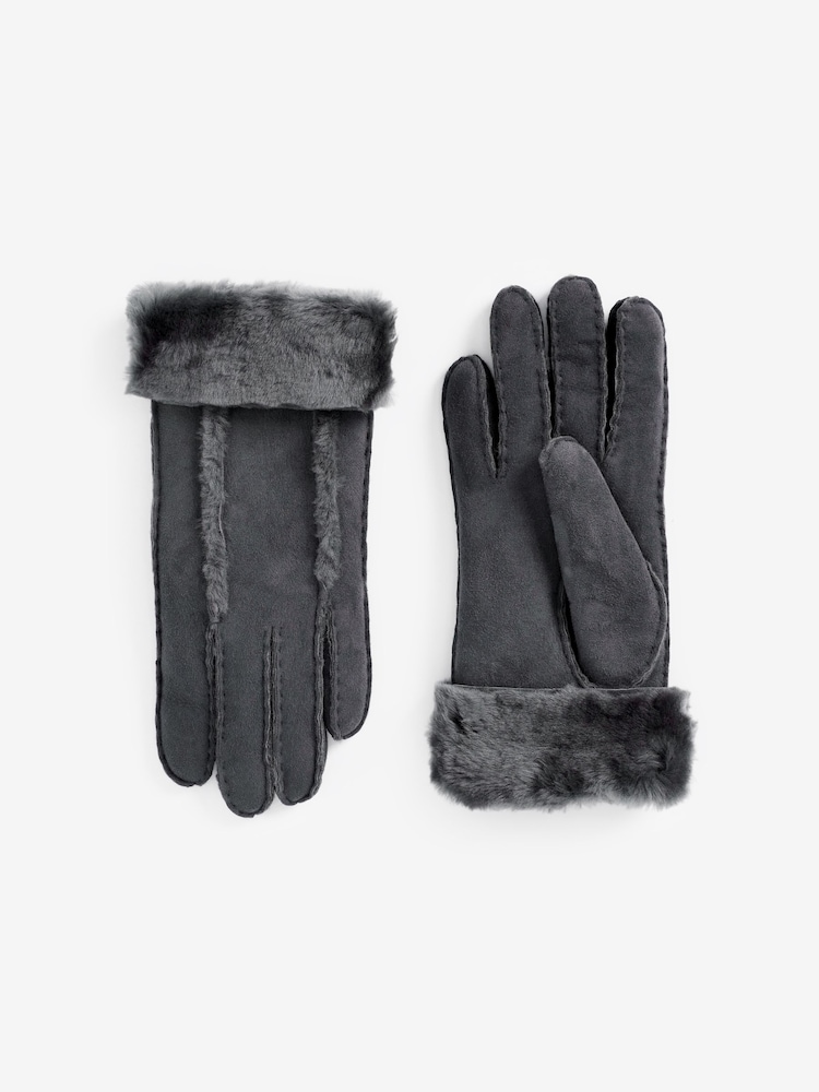 Grey Leather Sheepskin Gloves - Image 3 of 3