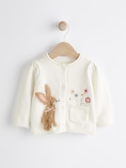 Ecru White Embroidered Bunny Baby Knitted Cardigan (0mths-3yrs) - Image 1 of 6