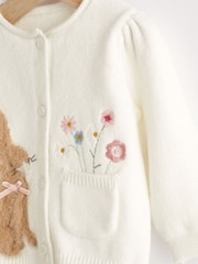 Ecru White Embroidered Bunny Baby Knitted Cardigan (0mths-3yrs) - Image 3 of 6