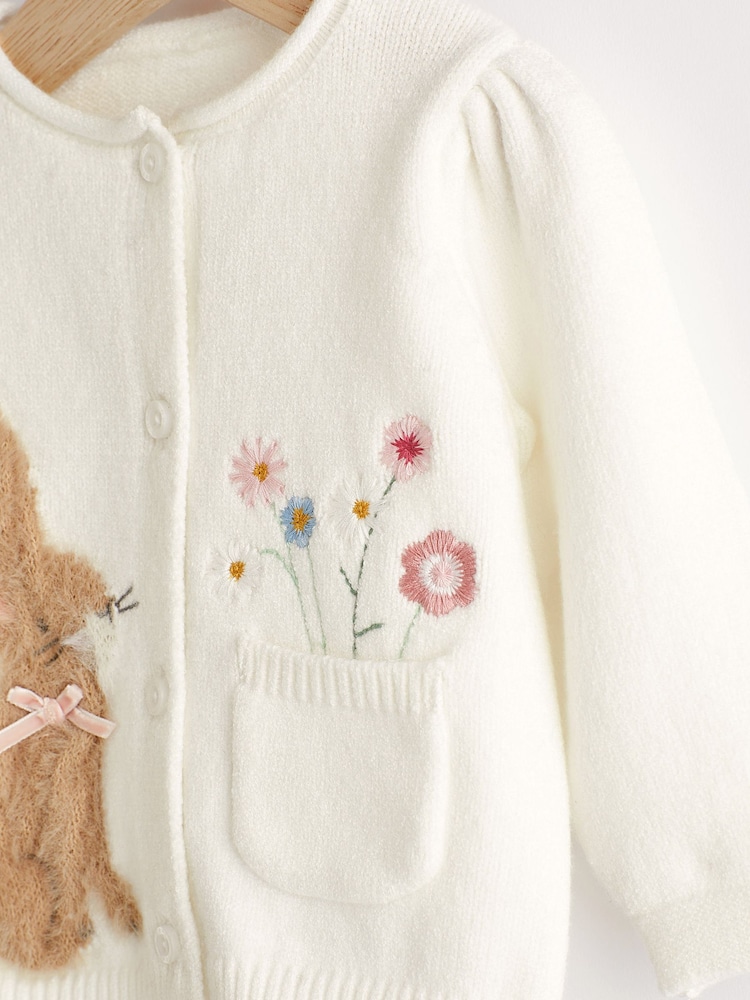 Ecru White Embroidered Bunny Baby Knitted Cardigan (0mths-3yrs) - Image 3 of 6