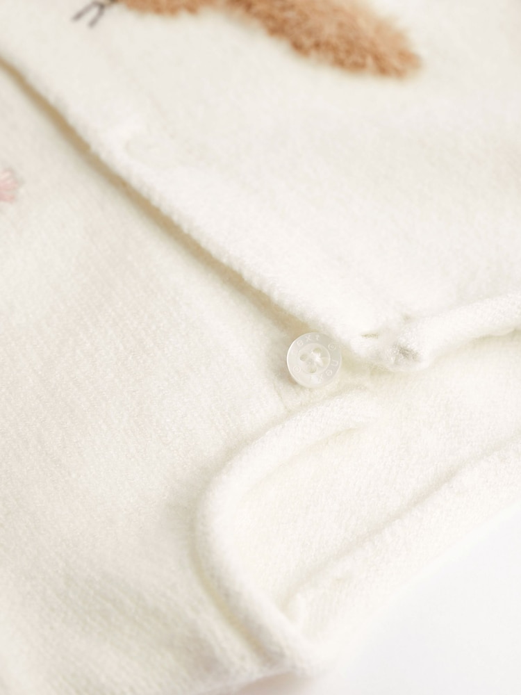 Ecru White Embroidered Bunny Baby Knitted Cardigan (0mths-3yrs) - Image 6 of 6