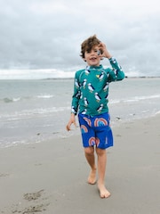 Muddy Puddles Orange Nature Print Recycled UV Protective Swim Shorts - Image 1 of 4