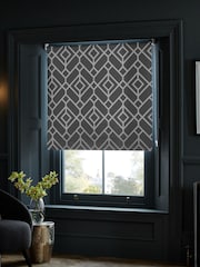 Grey Ready Made Blackout Roller Blind Geometric Print - Image 1 of 7
