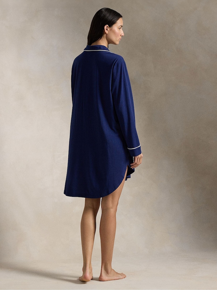 Polo Ralph Lauren Blue Polo Essentials Long Sleeve Sleepshirt - Image 2 of 3 Polo Ralph Lauren Blue Polo Essentials Long Sleeve Sleepshirt - Image 2 of 3