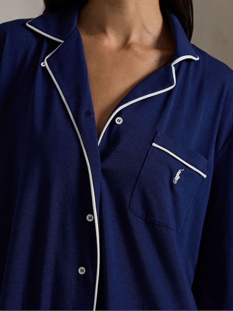 Polo Ralph Lauren Blue Polo Essentials Long Sleeve Sleepshirt - Image 3 of 3 Polo Ralph Lauren Blue Polo Essentials Long Sleeve Sleepshirt - Image 3 of 3