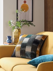 Navy Cut Velvet Retro Etch Square Cushion - Image 1 of 4