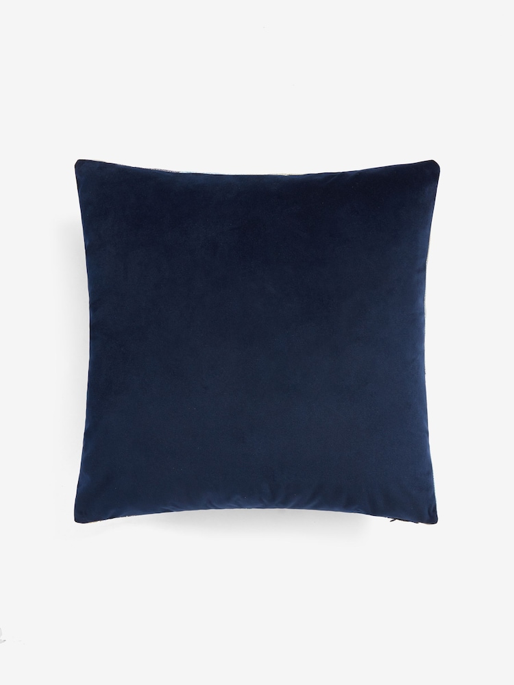 Navy Cut Velvet Retro Etch Square Cushion - Image 2 of 4