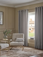 Silver/Gold Shimmer Jacquard Eyelet Lined Curtains - Image 1 of 5