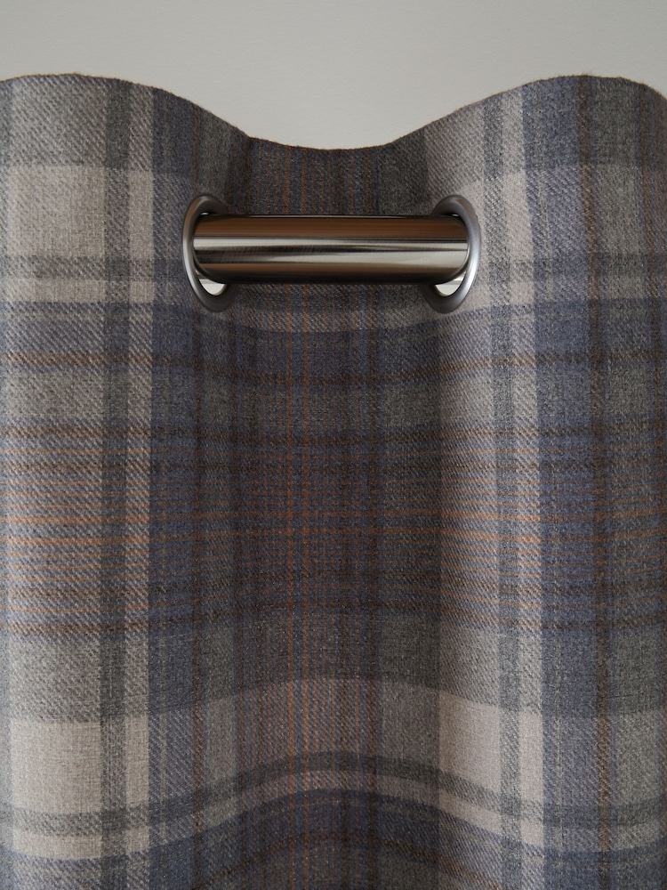 Blue/Grey Next Alpine Check Super Thermal Eyelet Curtains - Image 1 of 6