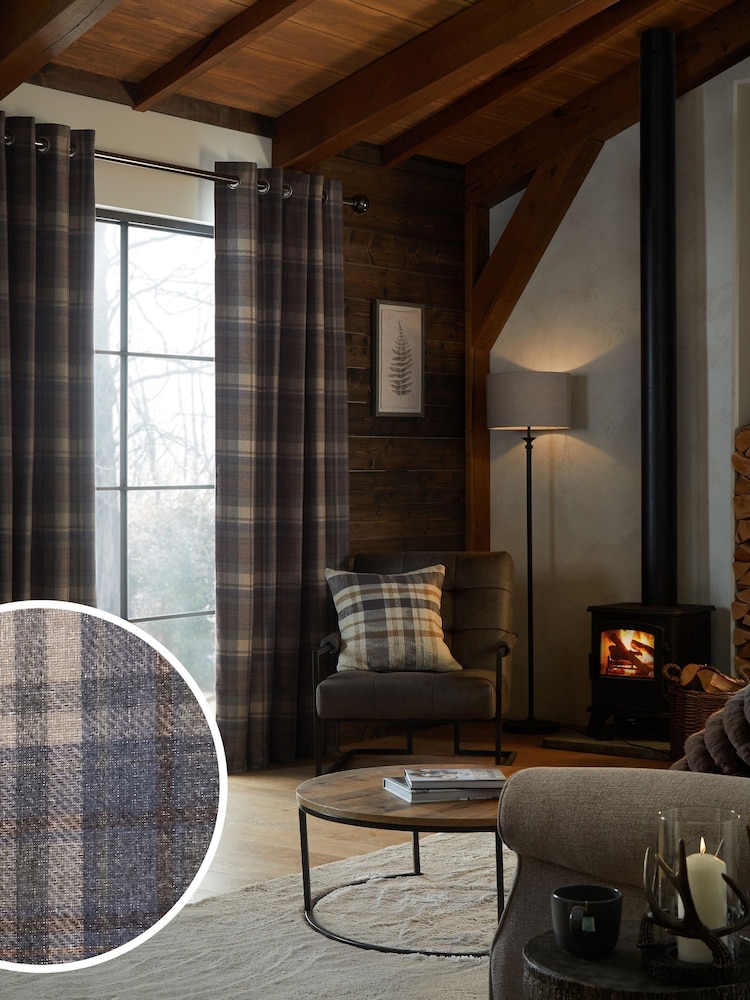 Blue/Grey Next Alpine Check Super Thermal Eyelet Curtains - Image 2 of 6