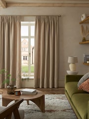 Dark Natural Textured Fleck Lined Pencil Pleat Curtains - Image 1 of 6