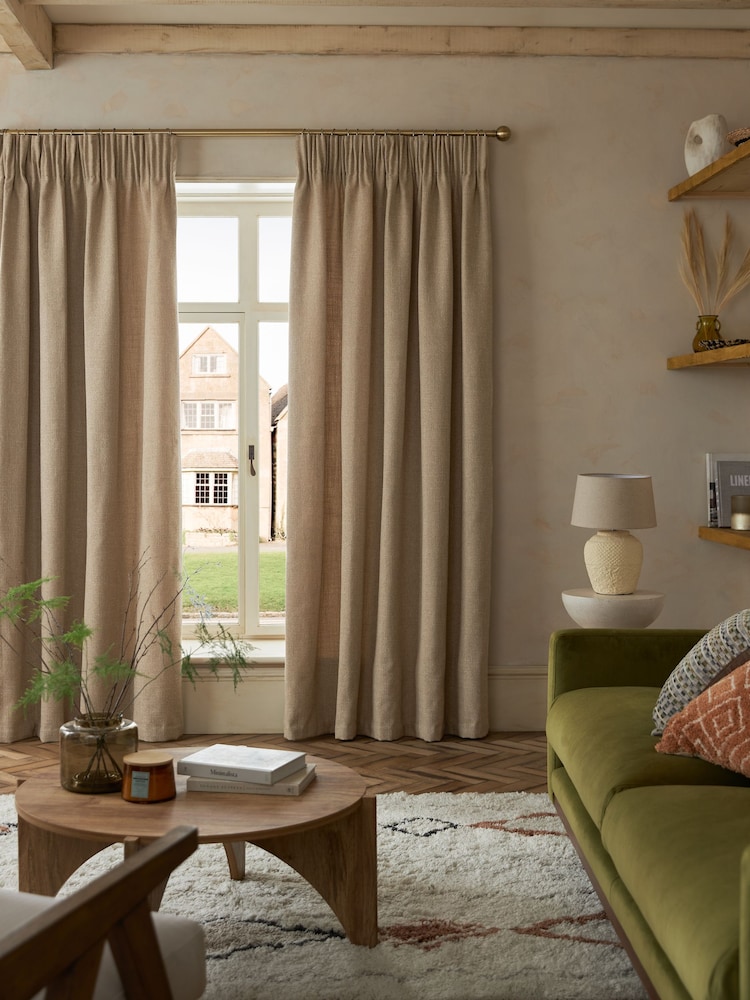 Dark Natural Textured Fleck Lined Pencil Pleat Curtains - Image 1 of 6