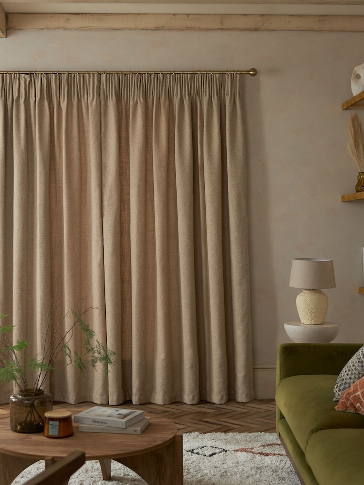 Dark Natural Textured Fleck Lined Pencil Pleat Curtains - Image 2 of 6