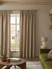 Dark Natural Textured Fleck Lined Pencil Pleat Curtains - Image 3 of 6