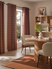 Rust Brown Windowpane Check Lined Eyelet Curtains - Image 1 of 5