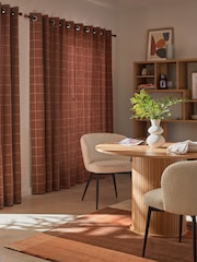 Rust Brown Windowpane Check Lined Eyelet Curtains - Image 2 of 5