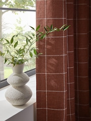 Rust Brown Windowpane Check Lined Eyelet Curtains - Image 3 of 5