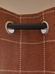 Rust Brown Windowpane Check Lined Eyelet Curtains - Image 4 of 5
