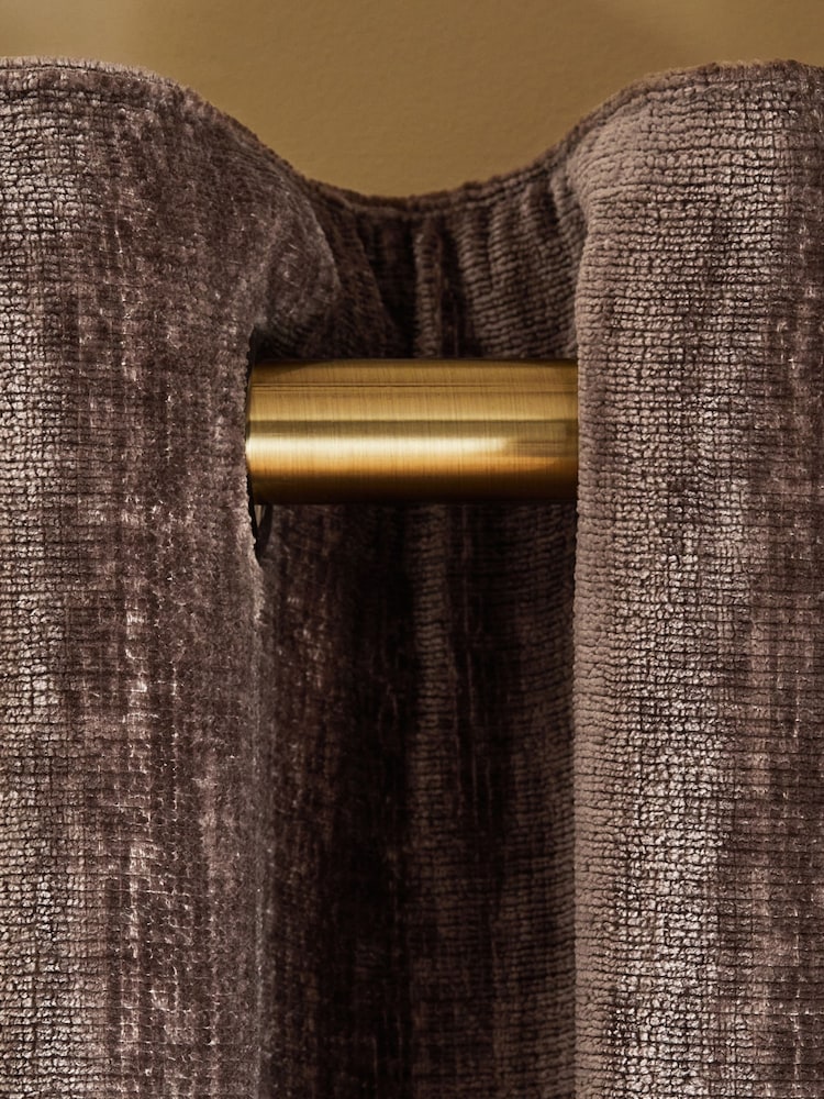 Mink Brown Next Collection Luxe Plush Chenille Lined Eyelet Curtains - Image 2 of 5