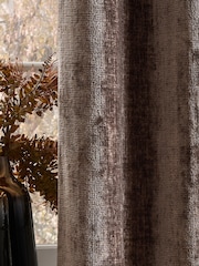 Mink Brown Next Collection Luxe Plush Chenille Lined Eyelet Curtains - Image 3 of 5