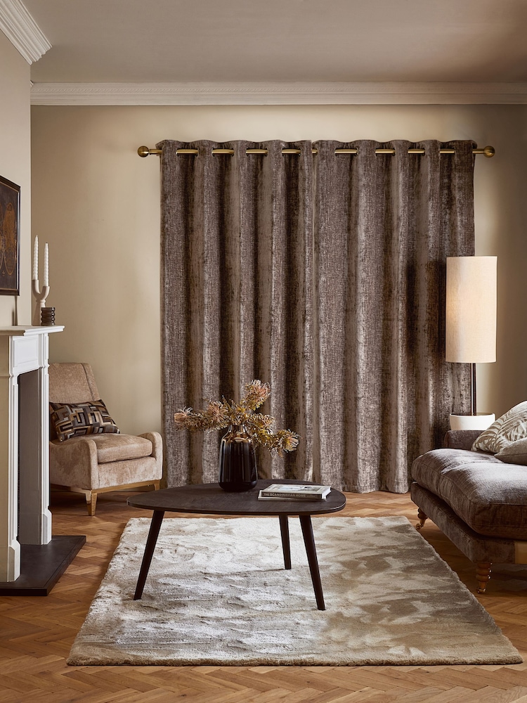 Mink Brown Next Collection Luxe Plush Chenille Lined Eyelet Curtains - Image 5 of 5