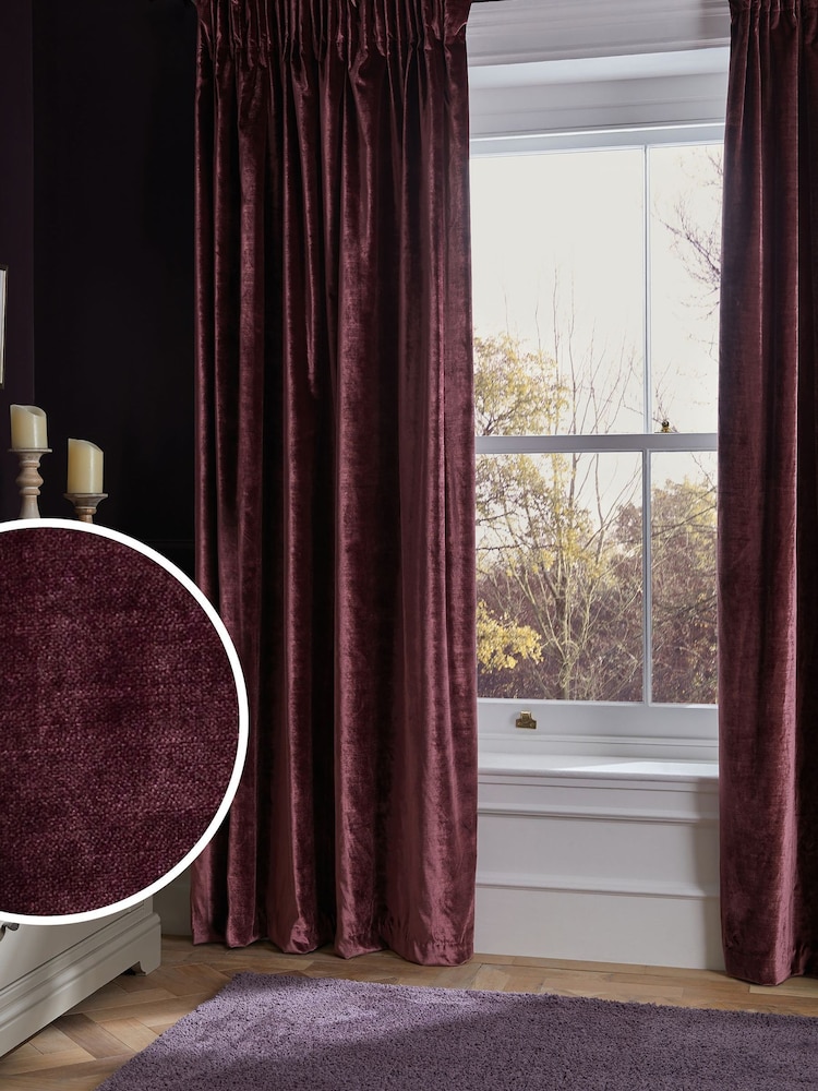 Plum Purple Collection Luxe Heavyweight Lined Plush Velvet Pencil Pleat Curtains - Image 1 of 5