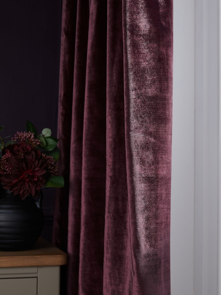 Plum Purple Collection Luxe Heavyweight Lined Plush Velvet Pencil Pleat Curtains - Image 5 of 5