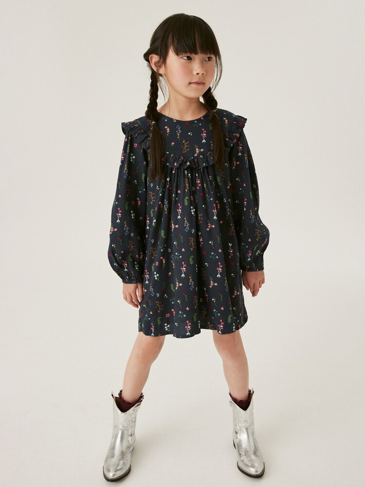 Navy Blue Floral Printed Dress (12mths-16yrs) - Image 1 of 7