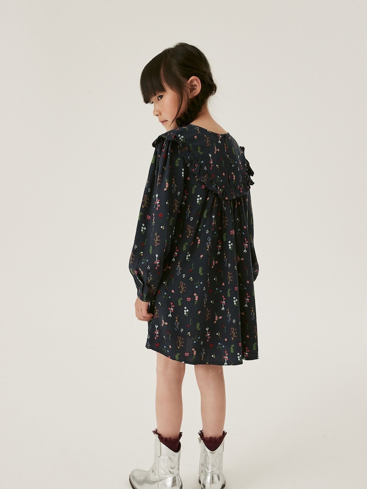Navy Blue Floral Printed Dress (12mths-16yrs) - Image 2 of 7