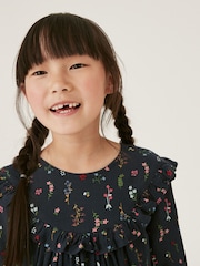 Navy Blue Floral Printed Dress (12mths-16yrs) - Image 4 of 7
