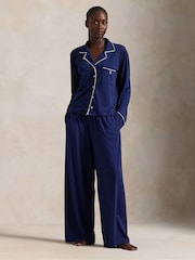 Polo Ralph Lauren Blue Essentials Long Sleeve Notch Top & Pyjamas Set - Image 1 of 5
