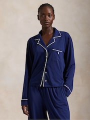 Polo Ralph Lauren Blue Essentials Long Sleeve Notch Top & Pyjamas Set - Image 3 of 5