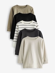 Black/White Plain Long Sleeve T-Shirts 5 Pack (3mths-7yrs) - Image 1 of 4