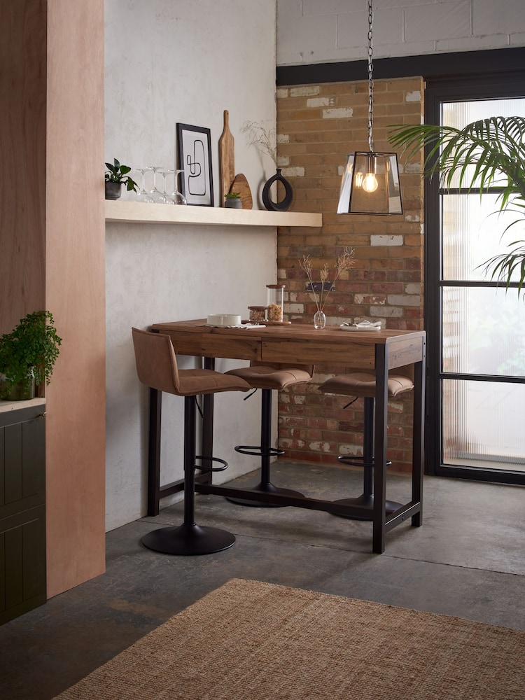 Dark Natural Bronx Oak Effect 2 Seater Storage Bar Table - Image 2 of 10