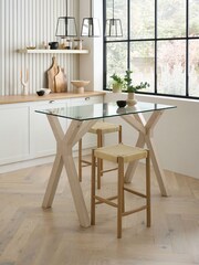 Natural Oak Effect Oslo Solid Oak & Glass Bar Dining Table - Image 1 of 5