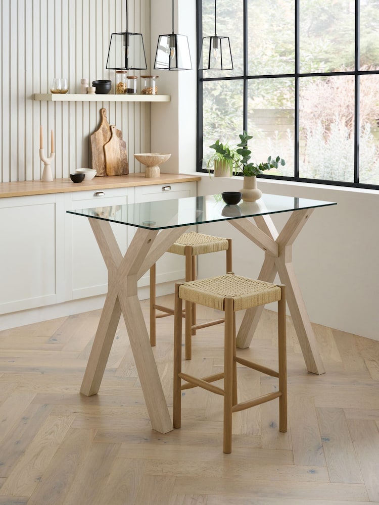 Natural Oak Effect Oslo Solid Oak & Glass Bar Dining Table - Image 1 of 5