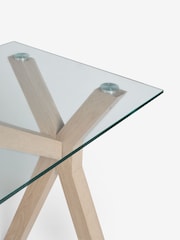 Natural Oak Effect Oslo Solid Oak & Glass Bar Dining Table - Image 3 of 5