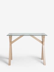 Natural Oak Effect Oslo Solid Oak & Glass Bar Dining Table - Image 4 of 5