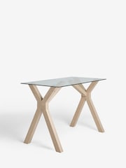 Natural Oak Effect Oslo Solid Oak & Glass Bar Dining Table - Image 5 of 5