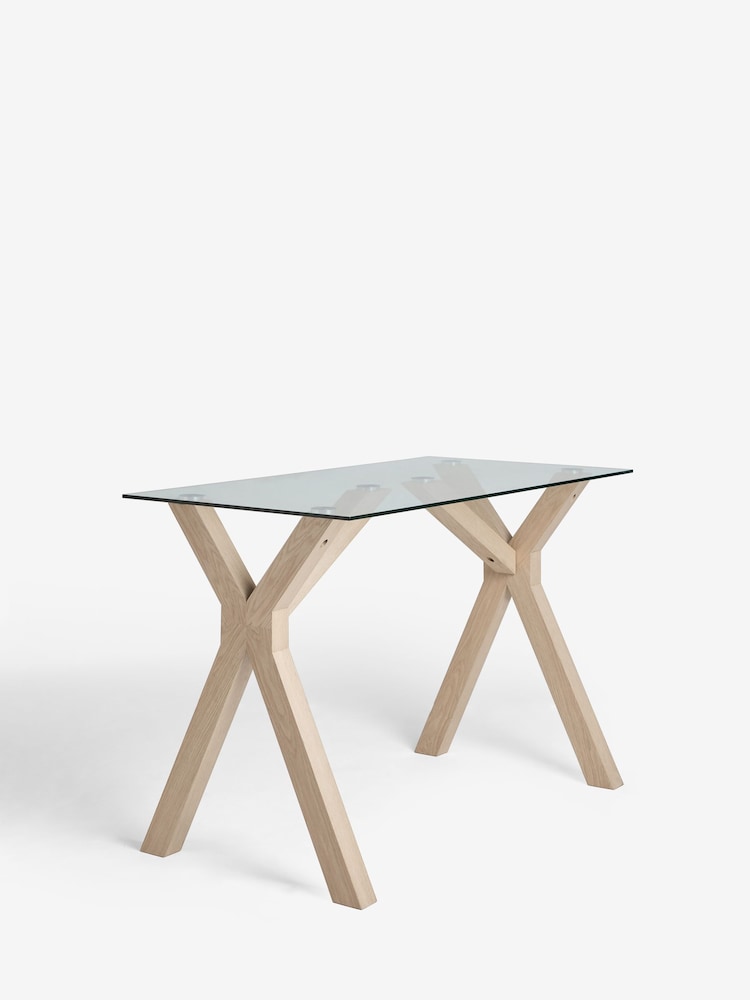 Natural Oak Effect Oslo Solid Oak & Glass Bar Dining Table - Image 5 of 5