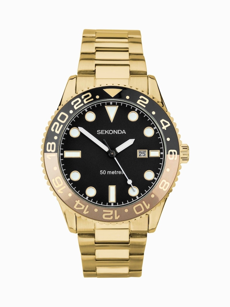 Sekonda Mens Gold Tone 43mm Analogue Watch With Case And Stainless Steel Bracelet With Black Dial - Image 2 of 6