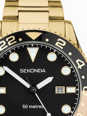 Sekonda Mens Gold Tone 43mm Analogue Watch With Case And Stainless Steel Bracelet With Black Dial - Image 5 of 6