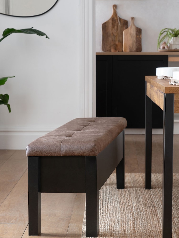 Dark Natural Oak Effect 4 Seater Dining Table and Storage Bench Bronx Set - Image 2 of 10