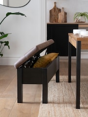 Dark Natural Oak Effect 4 Seater Dining Table and Storage Bench Bronx Set - Image 3 of 10
