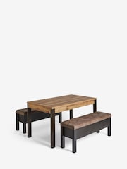 Dark Natural Oak Effect 4 Seater Dining Table and Storage Bench Bronx Set - Image 6 of 10